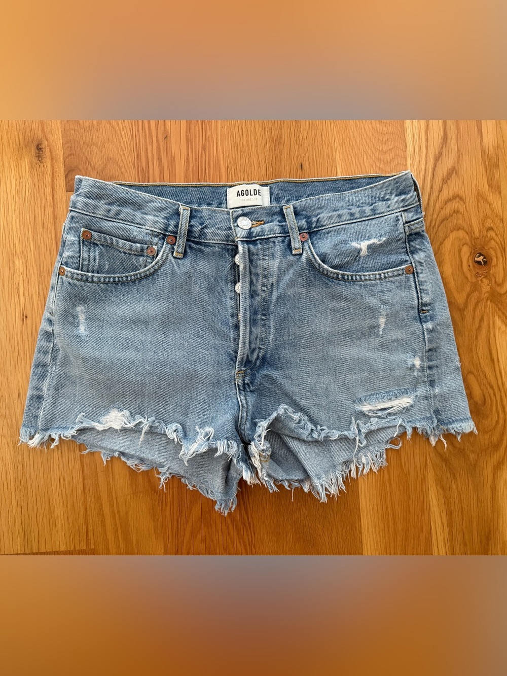 AGOLDE Parker Light Blue Distressed Denim Shorts